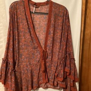 Boho whimsical fairy bell sleeve with tie with Tassel Free people SZ M